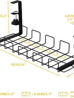 Set Of 2 Under-Desk Cord Rack - Black Metal Organizer